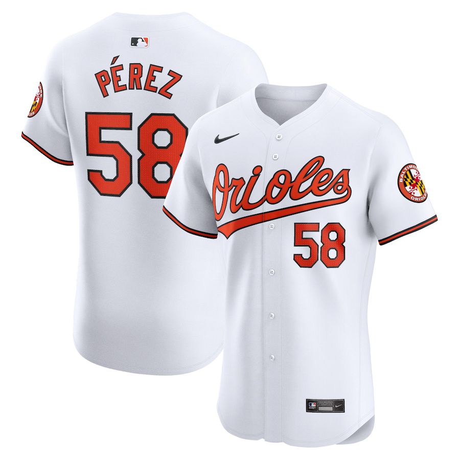 Men Baltimore Orioles #58 Cionel Perez Nike White Home Elite Player MLB Jersey